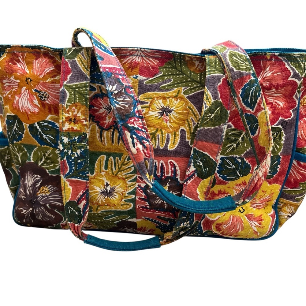 Boho Canvas Floral Tote  Beach Bag - Multicolor - Picture 9 of 10